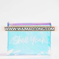 Zipper colletc holographic cosmetic bag transparent pvc