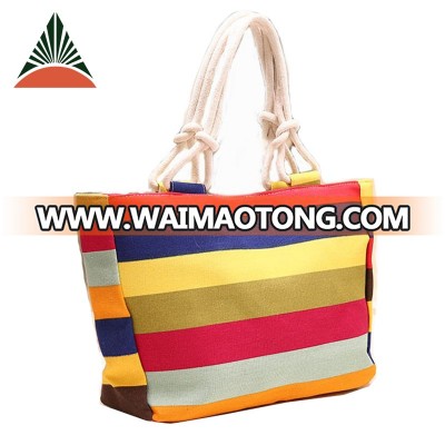 Sac Femme Bolsa De Praia Large Women Striped Canvas Summer Beach Tote Bag