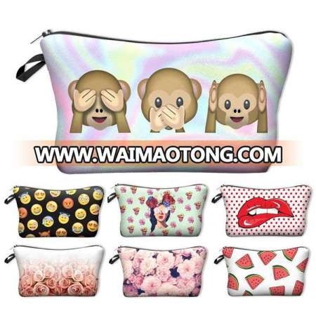 Wholesale 3D printing multicolor promotional polyester cosmetics bag pink shiny