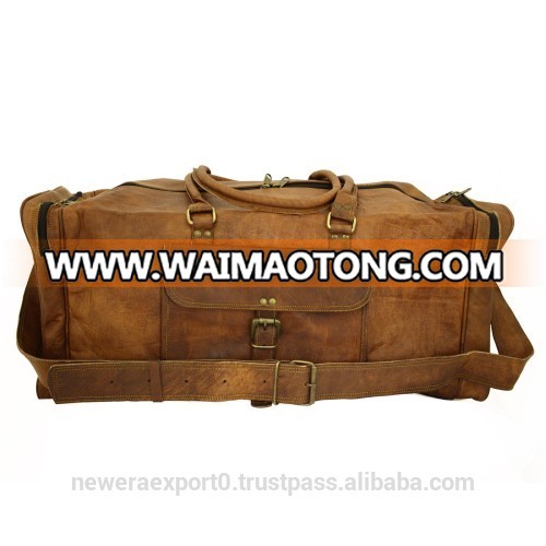 Leather 24 Inch Square Duffel Travel Gym Sports Overnight Weekend Leather Bag